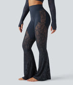 UltraSculptTM High Waisted Tummy Control Contrast Lace Yoga Flare Leggings with Pocket