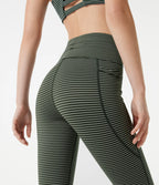 High Waisted Drawstring Striped Yoga Leggings with Pockets