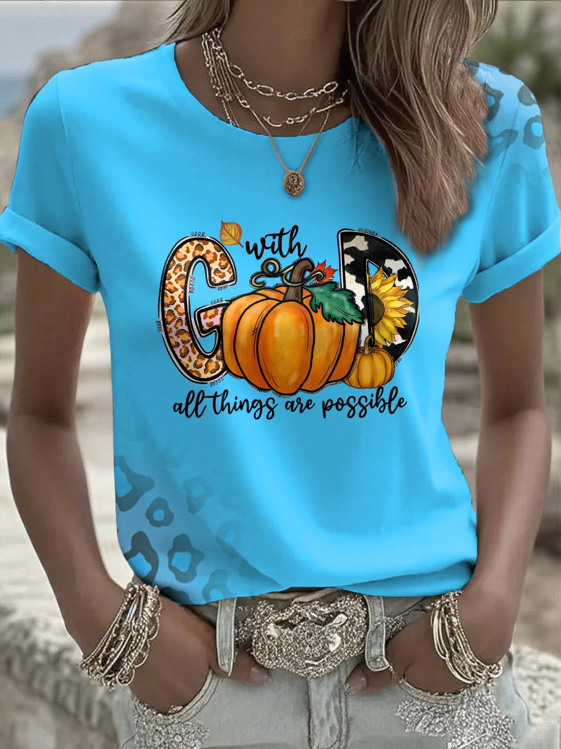 Women's Casual Autumn Faith Contrast Color T-Shirt