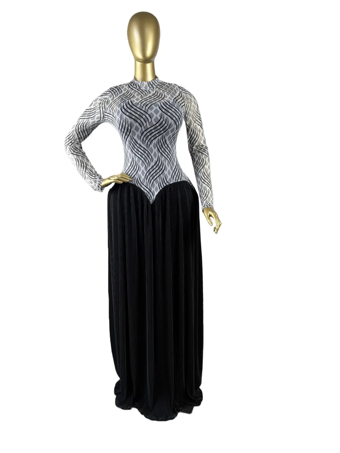 Women's Round Neck Long Sleeve A-Line Striped Print Big Swing Dress Womenswear, Spring Romantic Date Party Outfit , Elegant Sexy Formal Wear Party Evening Dress, Vacation Long Lady Skirts,Maxi Dress with Tank Dress 2 Pcs Sets
