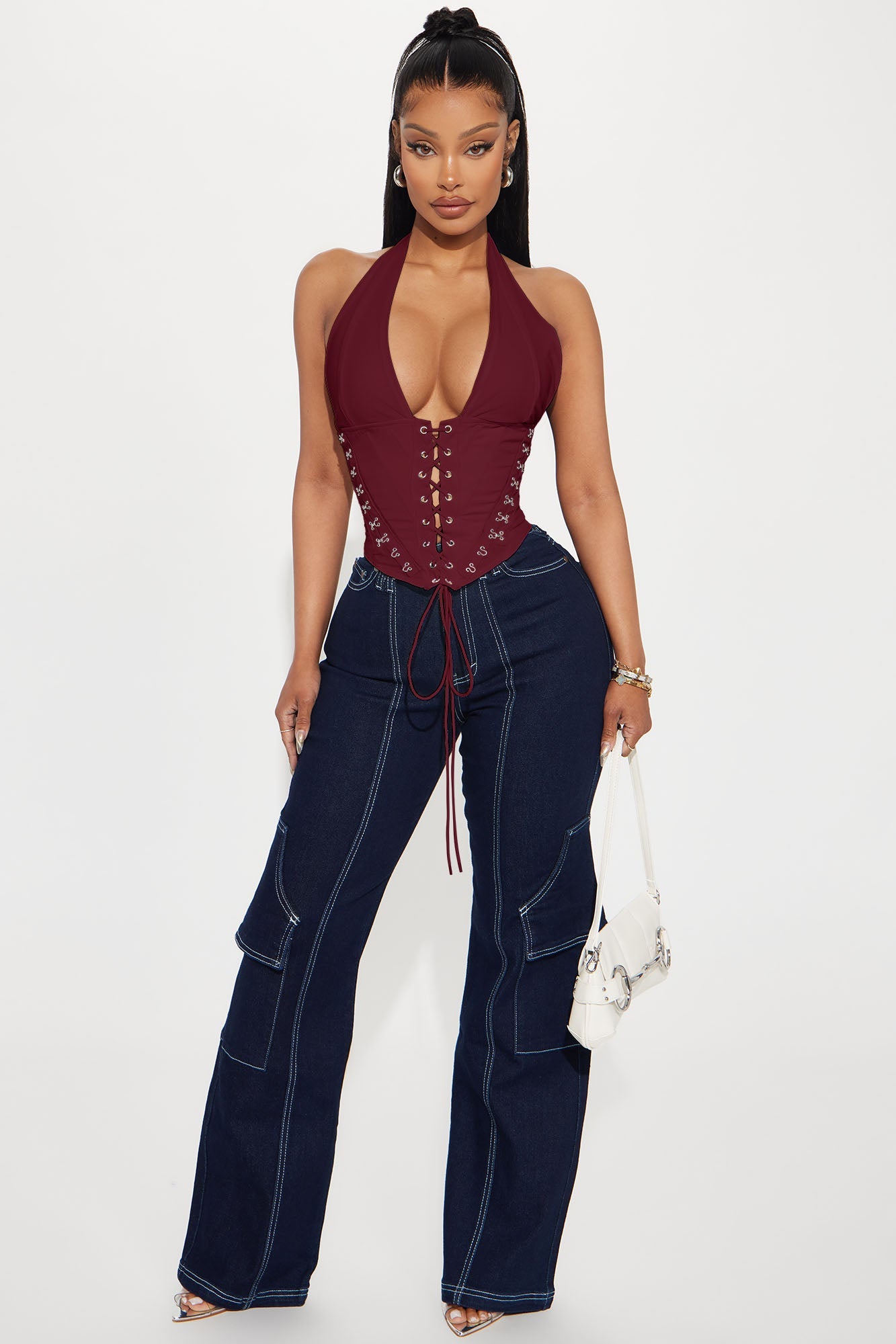 Alexis Lace Up Halter Top - Black