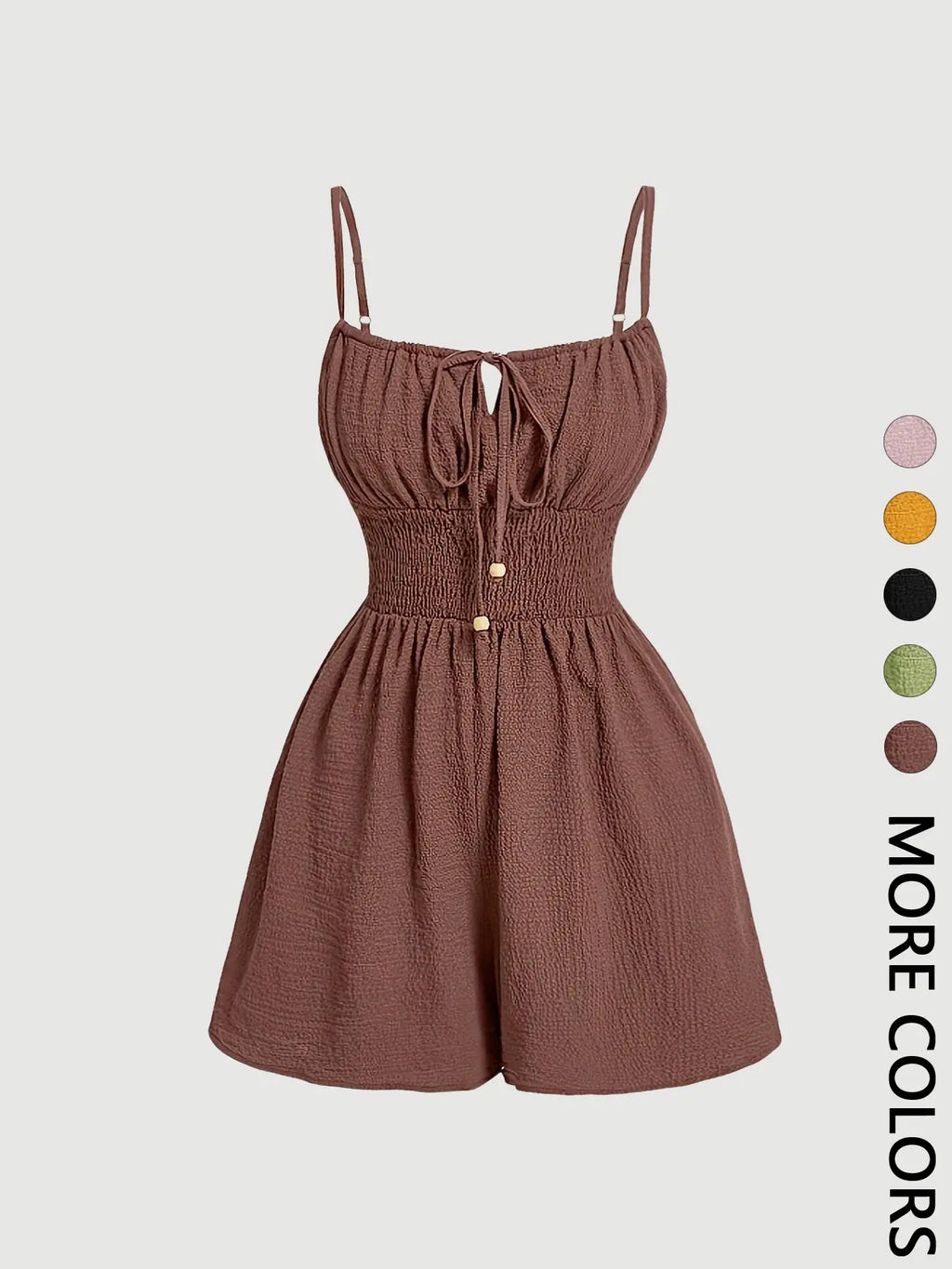 Women's Casual Sleeveless Romper with Front Tie and Elastic Waist