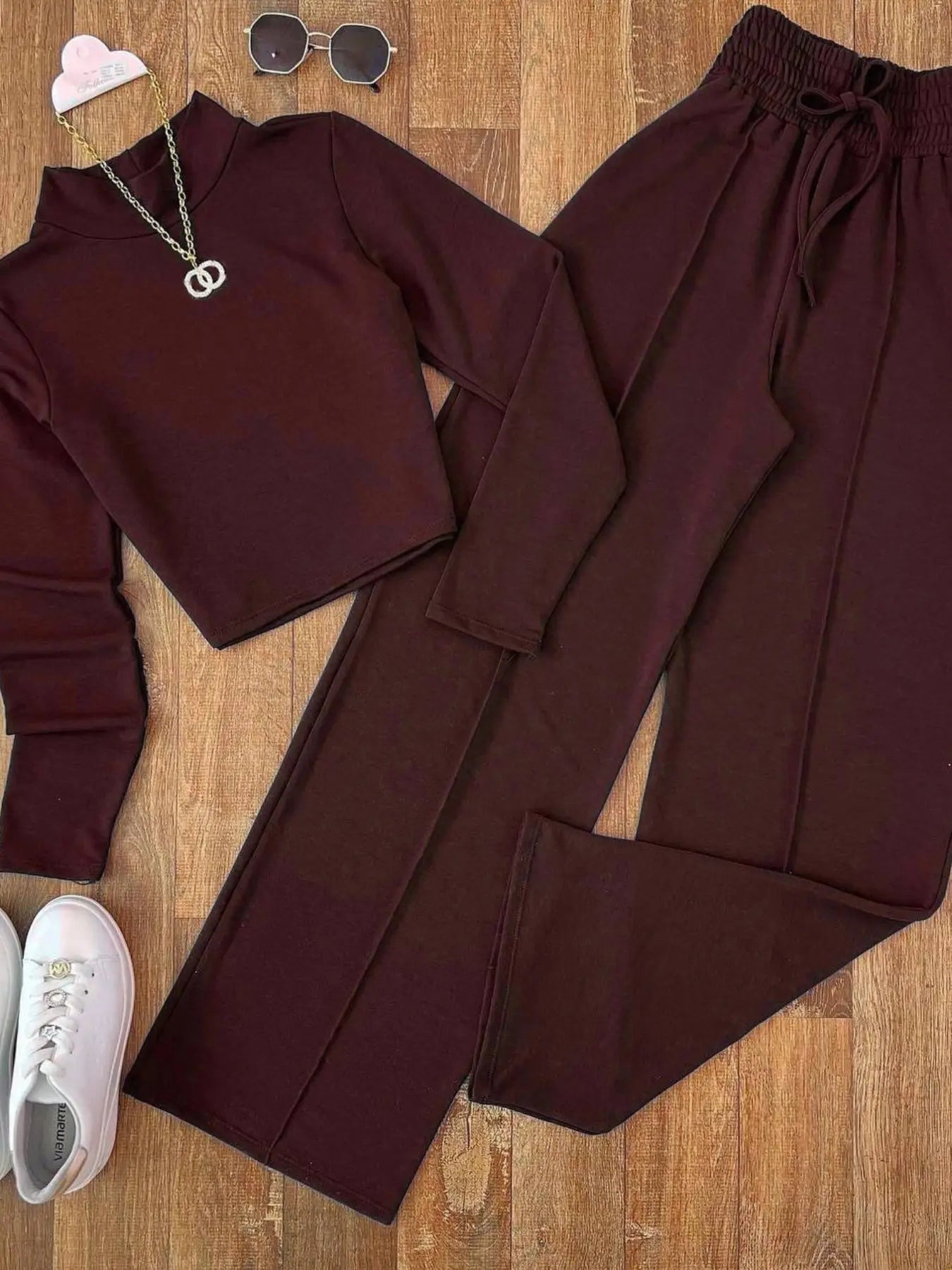 Women's Spring & Fall Fashion Two-Piece Set, Womenswear Long Sleeve Woven Plain Pattern Slim Fit Casual Basic, Perfect for Daily Wear