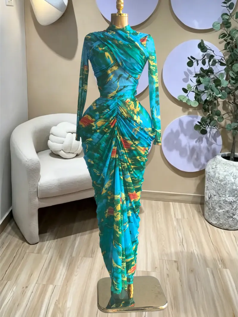 Elegant Women's Tie Dye Printed Two Piece Set Outfits, Wrap Crop Top + Ruched Maxi Skirt , Casual Beach Resort Birthday, Vacation Street Lady Two-Piece Set,Female Fashion 2 Piece Co-ord Set