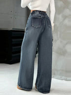 Women's Classic New Heart Embroidered Straight-Leg Jeans, Fashion Elegant Fitted Woven Denim Jeans for All Seasons, Versatile Washed Jean Style, Pants, Embroidery, Womenswear, Everyday
