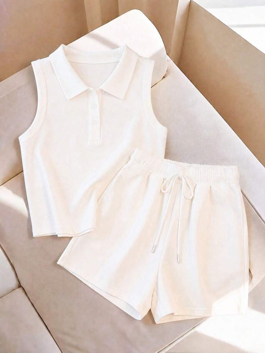 LUNE The New Spring And Summer Fashion And Casual Two Pieces Set Of White Vest And Shorts Is Selling Well