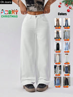 Women's Elastic Waist Denim Jeans with Pockets and Buttons, Casual Basic Fashion Comfortable Trousers for All Seasons, Perfect for Any Occasionstacked pants
