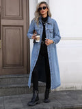 Women's Button Front Denim Coat, Elegant Casual Long Sleeve Denim Jacket for Spring & Fall, Women's Clothing for Daily Wear, Outerwear