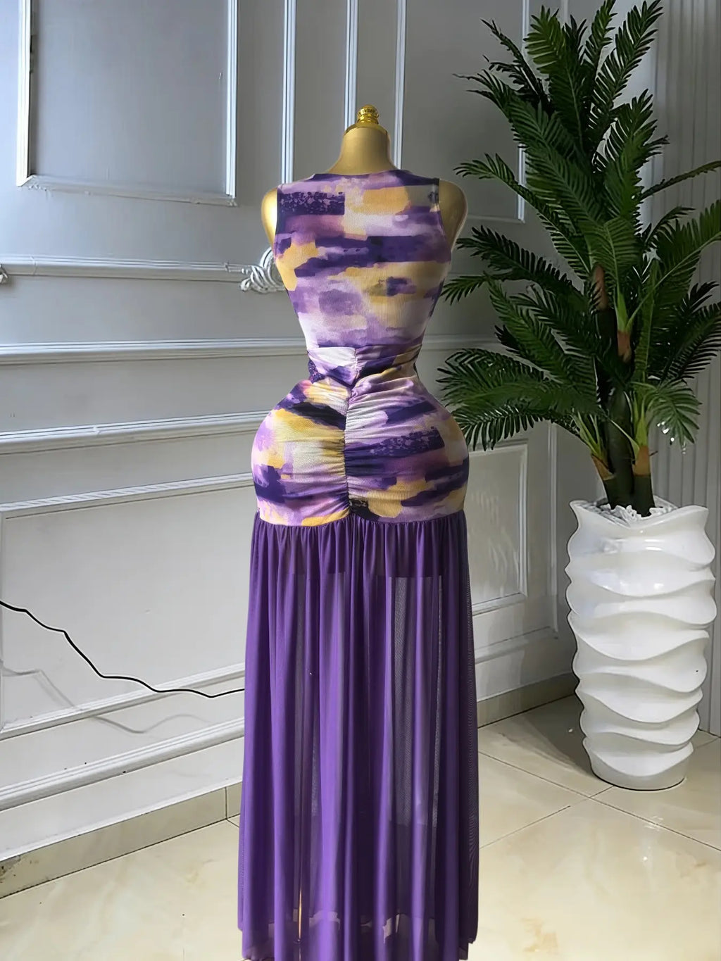 Women's Printed Ruched Stacked Bodycon Fitted A-Line Long Evening Dress, Fall Winter Holiday Party Gown, Elegant Chic Formal Party Wear, Prom Evening Gown, Bodycon Sleeveless Dress