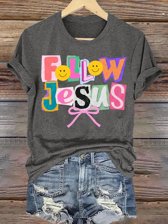 Women's  Follow Jesus Christian Faith Print T-Shirt