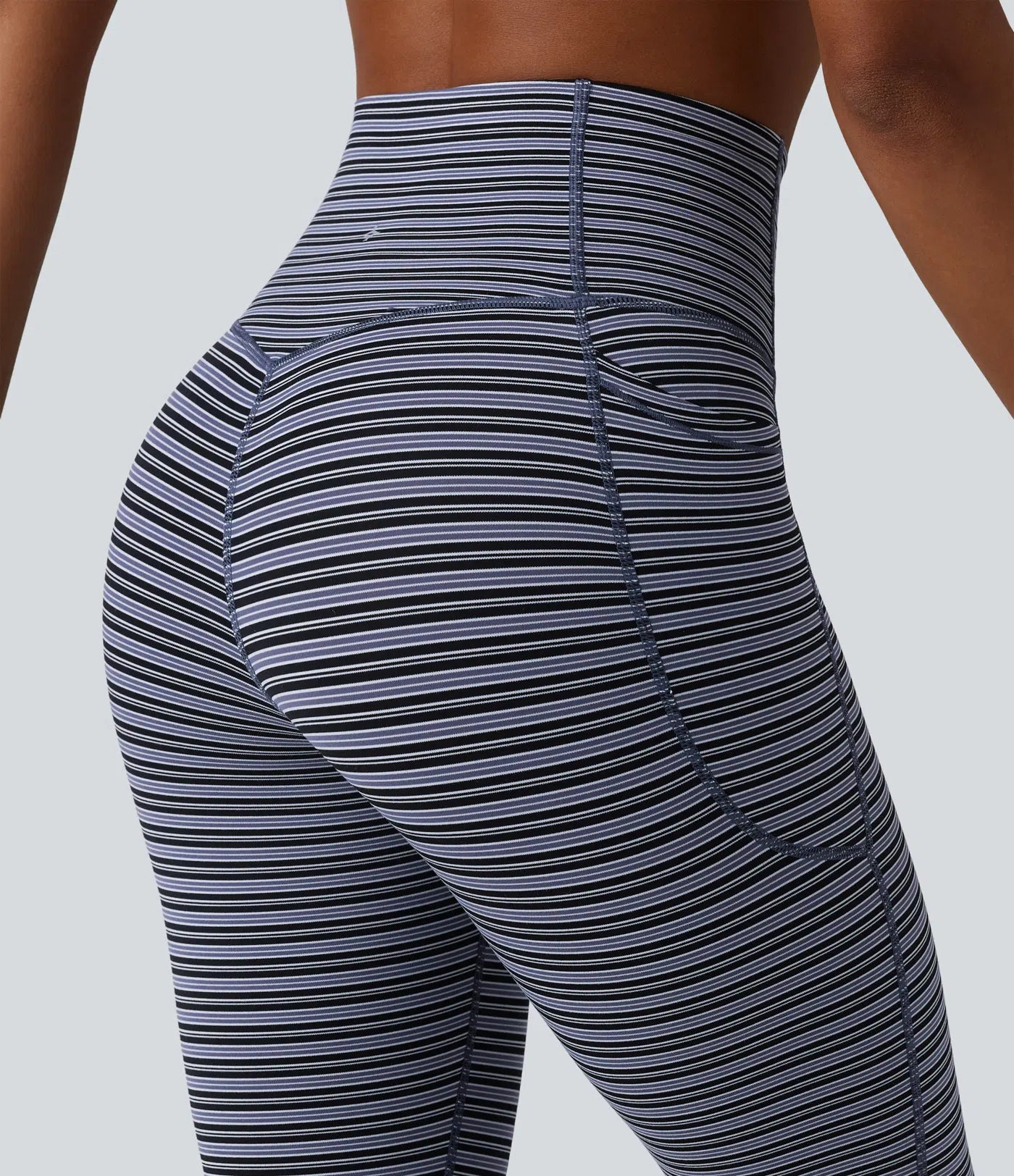 UltraSculptTM Jacquard Stripe High Waisted Tummy Control Running Leggings with Pockets