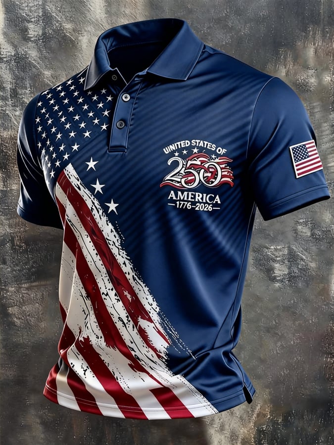 Men's Retro "Patriot" Color-Block Short-Sleeve Polo Shirt