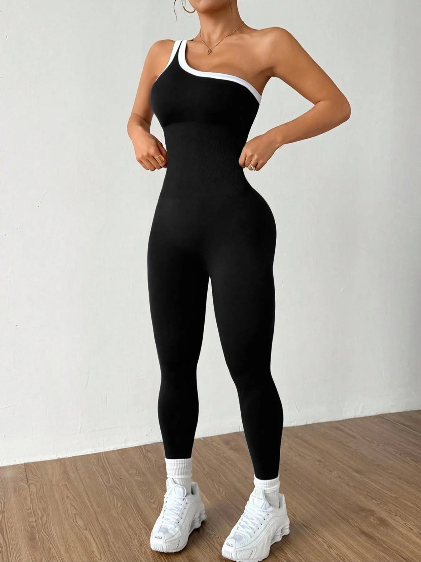 Women's Colorblock Asymmetrical Neck Sleeveless Yoga Jumpsuit