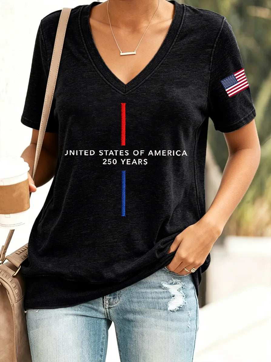 Women's America 1776-2026 Rhinestone Pattern T-Shirt