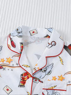 Women's Owl Print Short Sleeve Top & Elastic Waist Shorts Pyjama