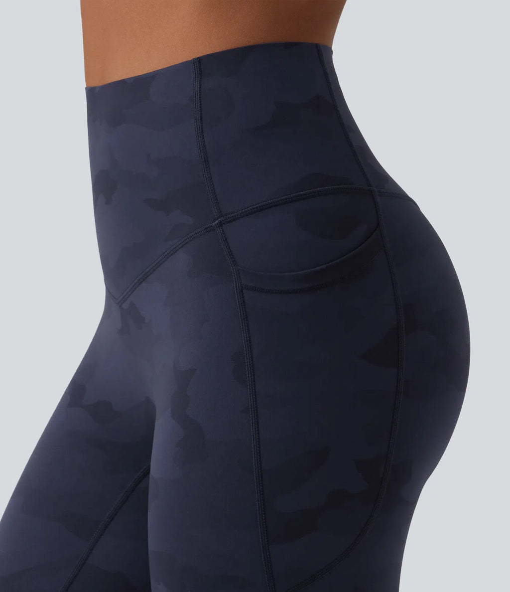 UltraSculptTM Camo Print High Waisted Tummy Control Running Leggings with Pockets