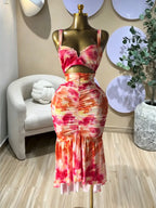 Elegant Women's Tropical Floral Print Cut Out Ruched MIdi Prom Dress, Summer Birthday Party Outfit Club Cocktail Gown, Lady Casual Skirt,Female Brunch Dresses,Graduation Dresses