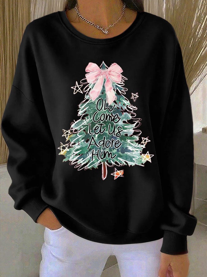 Women's Christmas Christ O Come Let Us Adore Him Print Casual T-shirt