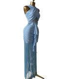 Women's Cross Strap Sleeveless Fringe Maxi Formal Prom Dress,Evening Prom Gown,Spring Lady Skirts,Sexy Design Elegant Style Party Outfit,Evening Cocktail Night Tassel Chic Engagement Dresses