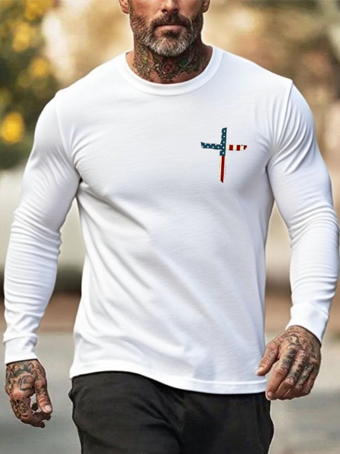 🔥Buy 3 Get 15% Off🔥Men's Stand For The Flag Kneel For The Cross Print T-Shirt