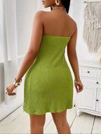 Women's Summer Plain Textured Fabric Twist Front Split Sleeveless Top Short Pants Set, Elegant Slim-Fitting Two-Piece Slit