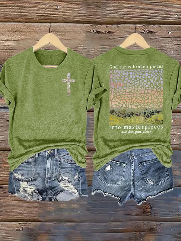 Women's  God Turns Broken Pieces Into Masterpieces Christian Tops Comfort Colors T-Shirt