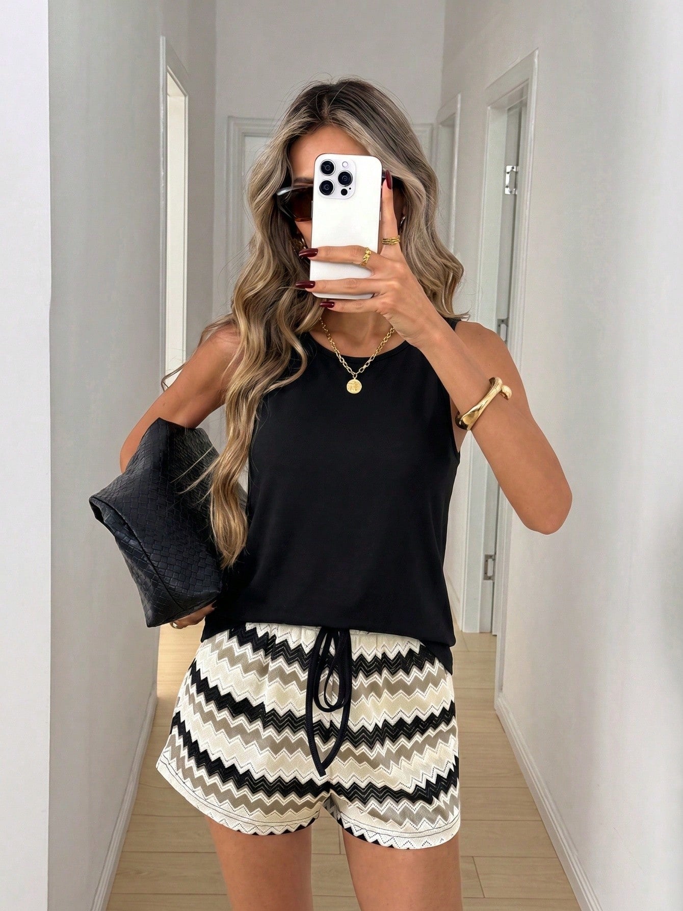 LUNE Women's Casual Brown Striped 2 Pieces Set,Sleeveless Tank Top & Shorts,Summer Beach Holiday Outfits,Comfortable Matching Sets,Vacation Outfits Women