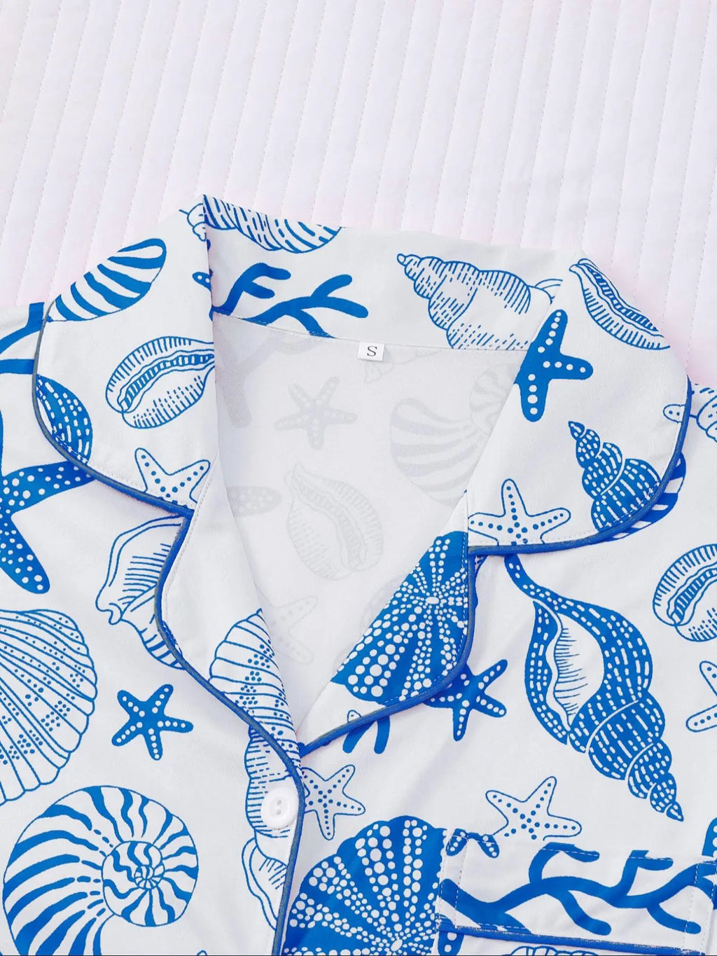 Women's All Over Shell Print Short Sleeve Pajama Two-piece Set