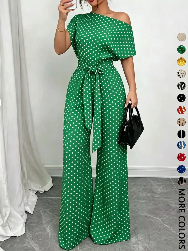 Women's All Over Print Tie Front Jumpsuit - Casual Style