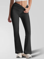 New Sporty Flared Trousers, High Waist Slim-Fit, Breathable Quick-Dry, Side Pockets, Yoga Running Gym Wear, All Seasons, Flared Yoga Bottoms
