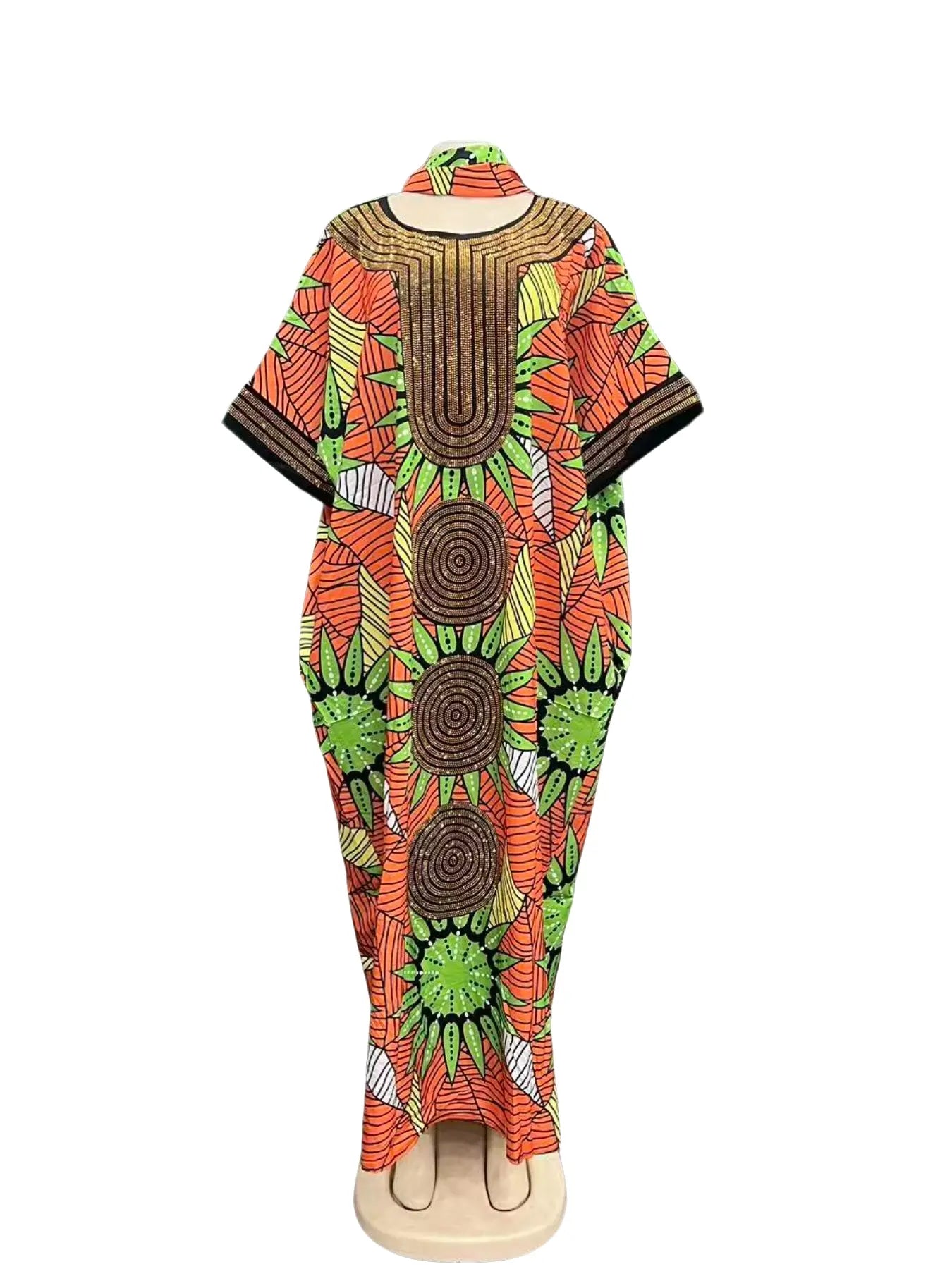 New high-end party rhinestone loose large-size casual traditional ethnic boubou kaftan women's dress Style, elegant and classy, plus-size party, holiday, daily wear, women's beach vacation summer dress with scarf and pockets 2026 Print