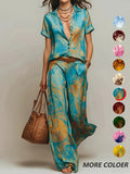 Faith's Casual Vacation Chic Blouse & Straight Pants Set