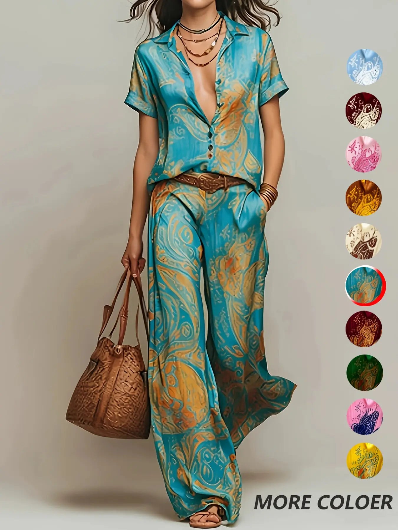 Faith's Casual Vacation Chic Blouse & Straight Pants Set