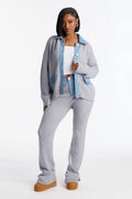 Michelle Denim Sweater Mix Pant Set - Grey
