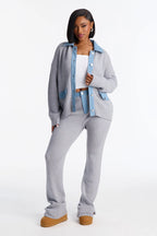 Michelle Denim Sweater Mix Pant Set - Grey