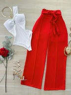 Elegant Jumpsuit + Wide Leg Pants Set, Top, Womenswear, Lightweight, Flowy, Sexy Vacation, Perfect for Summer, Stylish and Comfortable