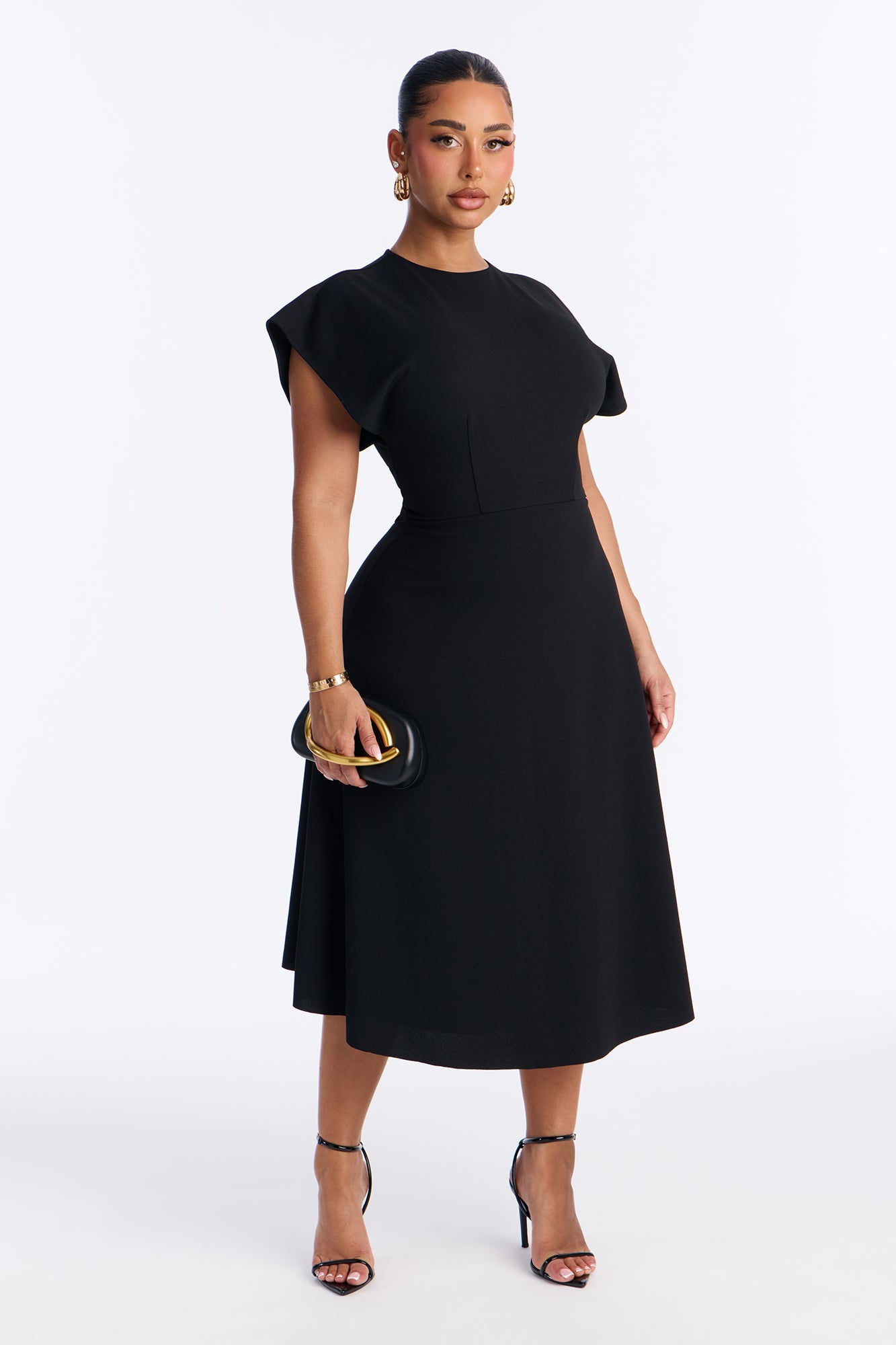 Emerie A Line Midi Dress - Black