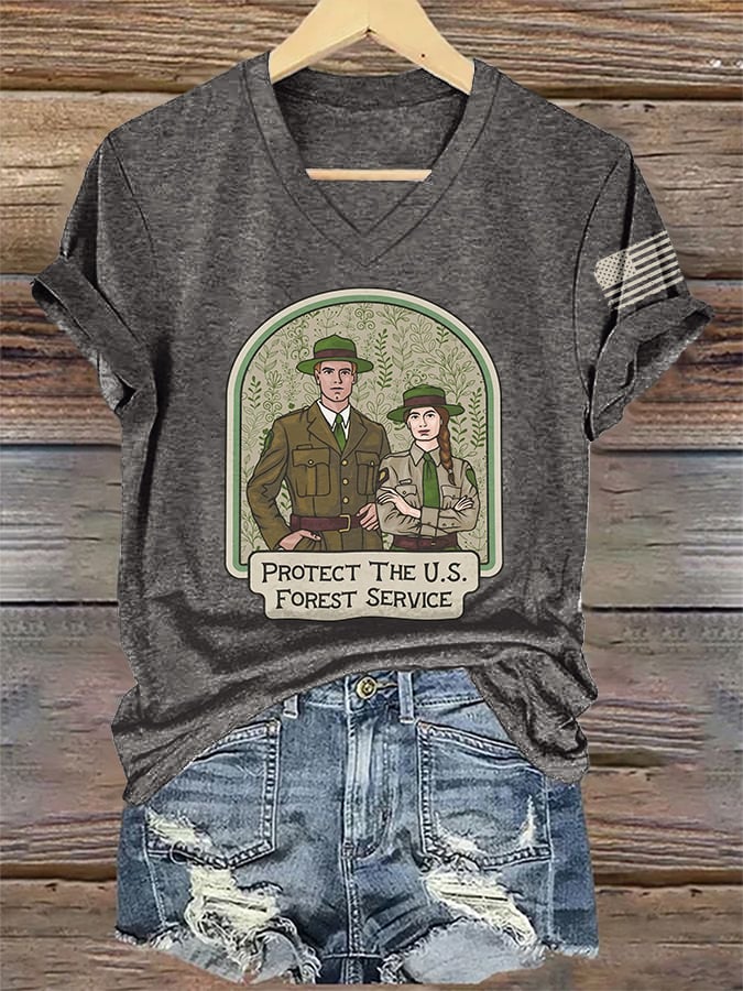 V-Neck Retro Protect The U.S. Forest Service Print T-Shirt