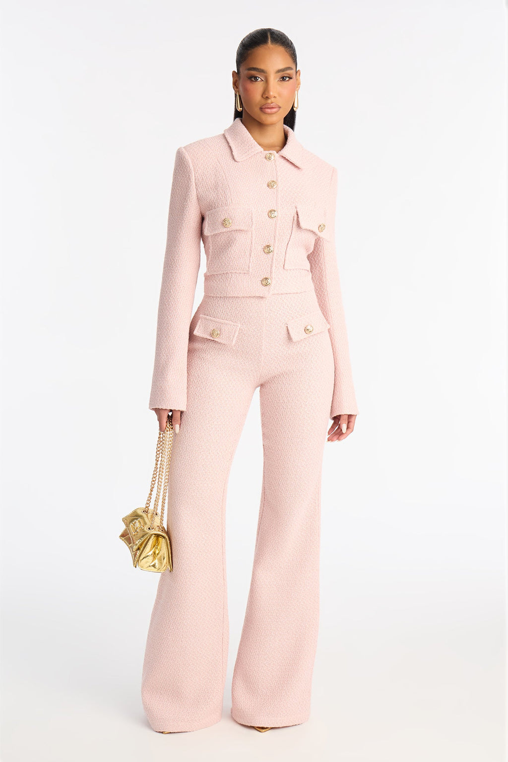 Mary Jane Wide Leg Tweed Pants - Pink