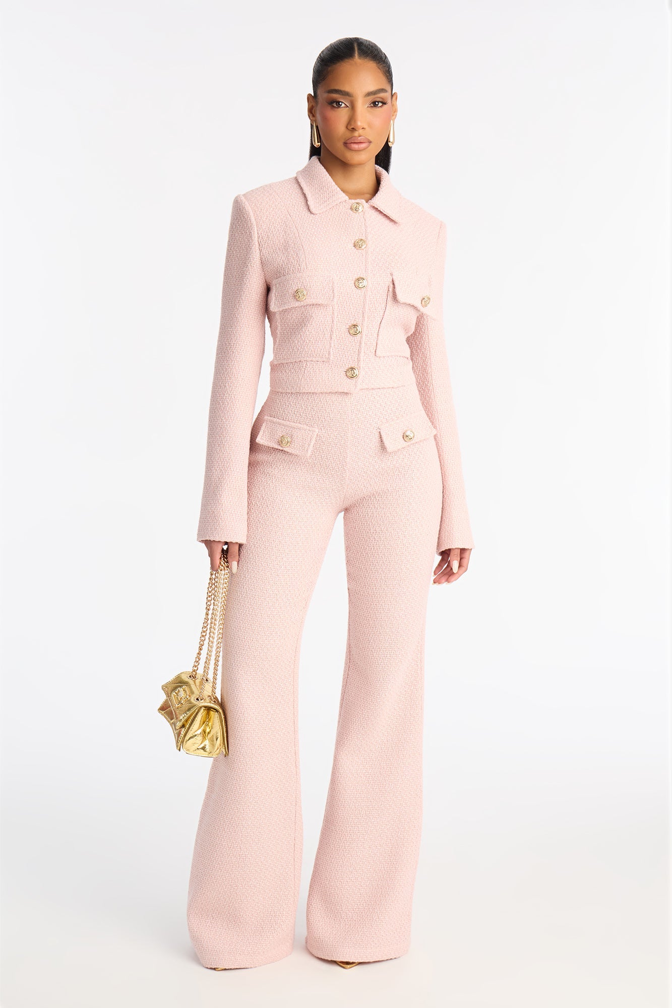 Mary Jane Wide Leg Tweed Pants - Pink