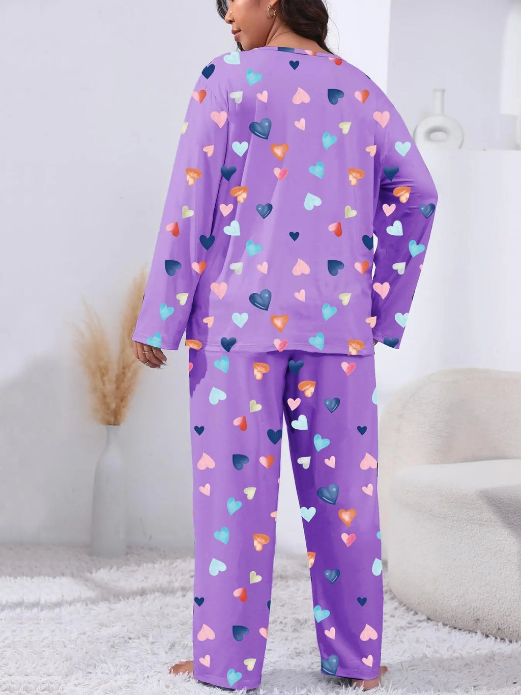 Plus Size Heart Print Pyjama Lounge Set for Women