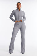 Caroline Mock Neck Cable Sweater Pant Set - Heather Grey