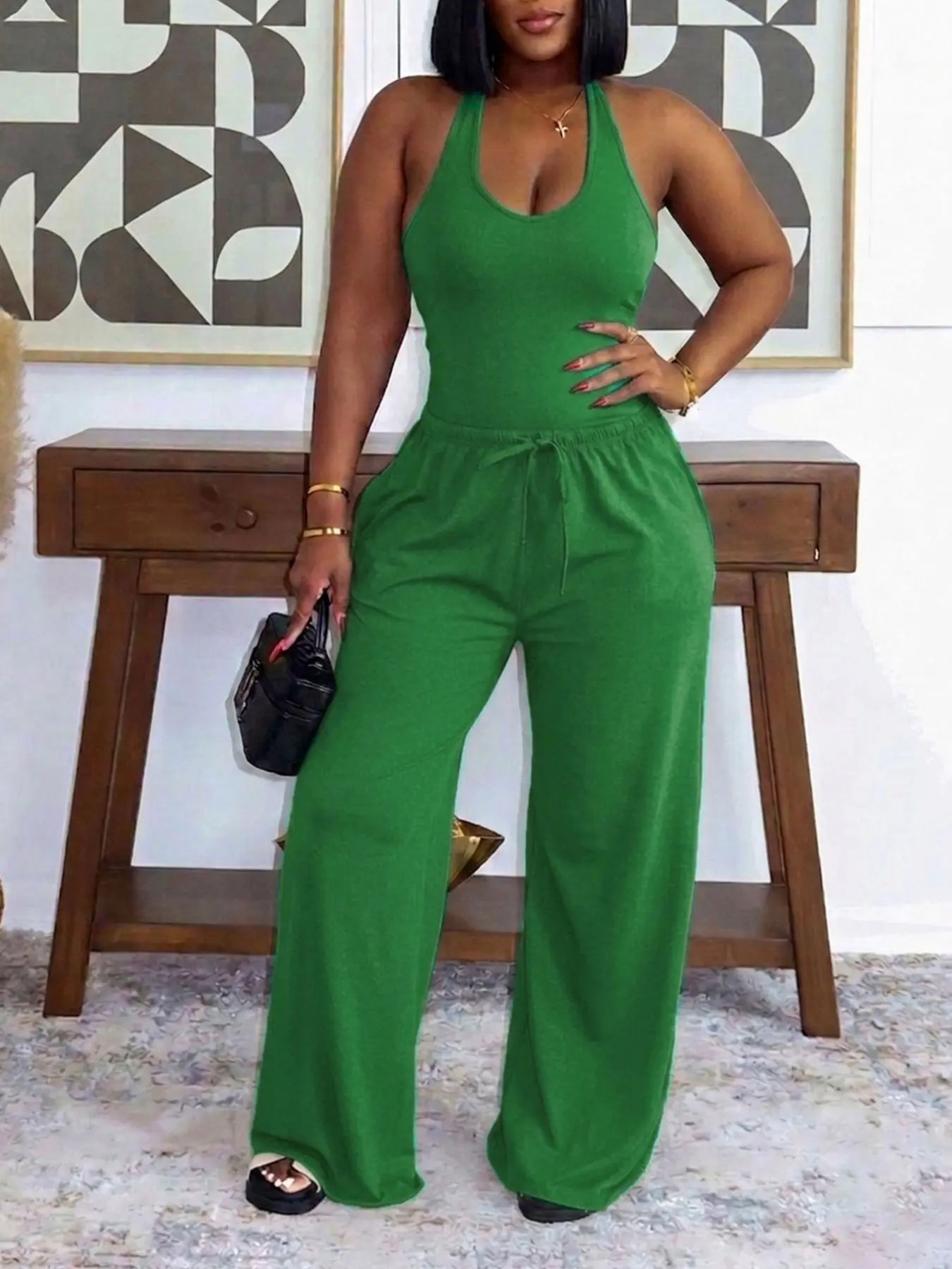 Summer Women's Halter Neck Slimming Top & Wide-Leg Pants