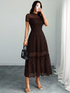 Women's Sexy Leopard Print Elegant Round Neck Mesh Skirt Dress, Stylish Casual Fashion, Perfect for Parties and Daily Wear