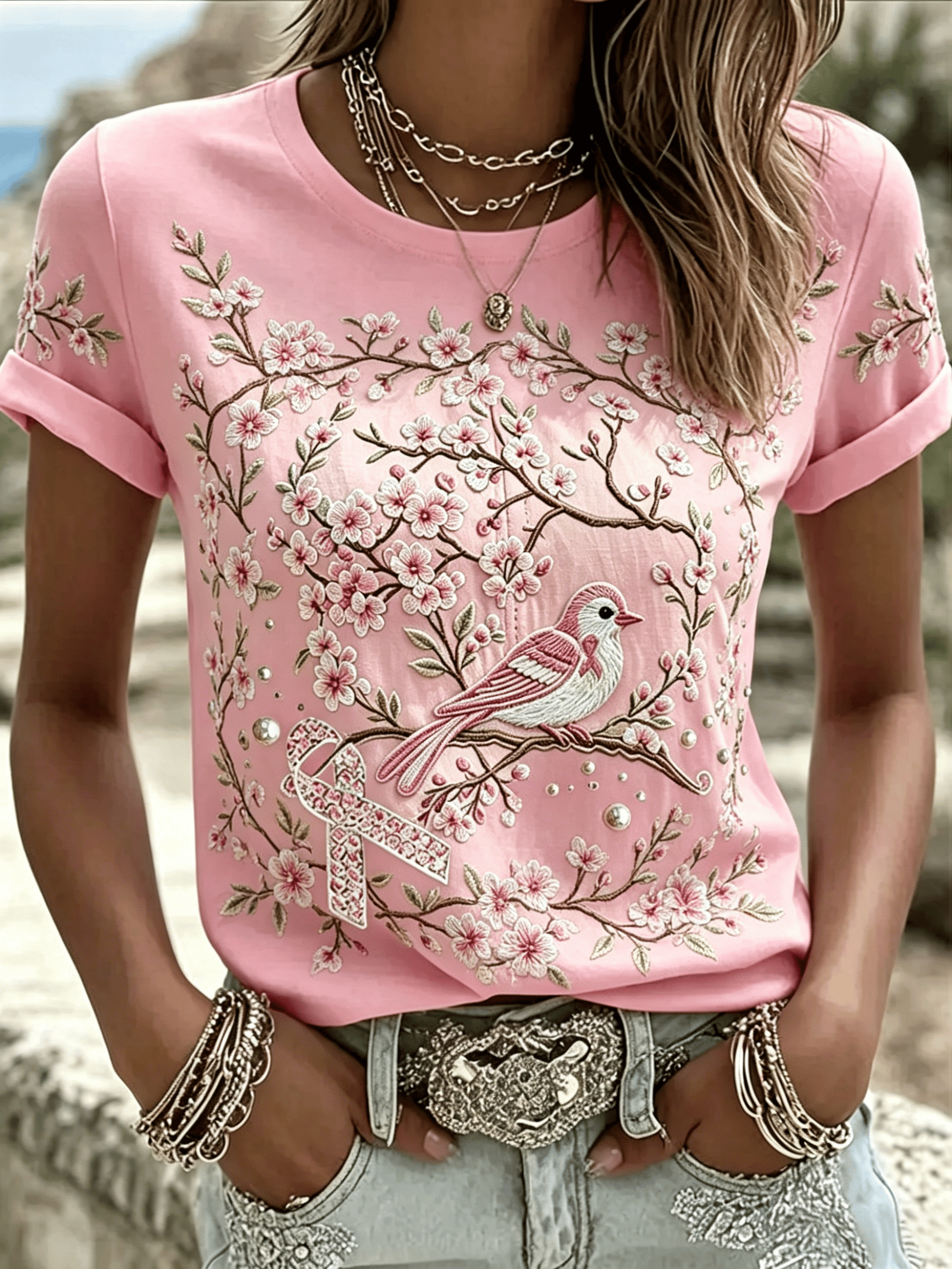 Pink for Myself Printed Casual T-shirt for Women - Breast Cancer Prevention Campaign