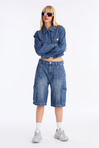Lyon Cargo Denim Jorts - Medium Wash