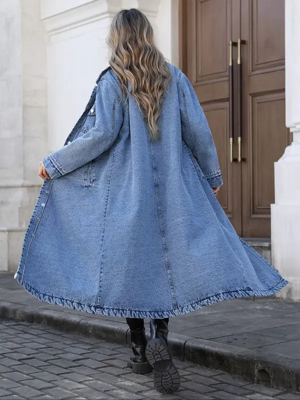 Women's Button Front Denim Coat, Elegant Casual Long Sleeve Denim Jacket for Spring & Fall, Women's Clothing for Daily Wear, Outerwear