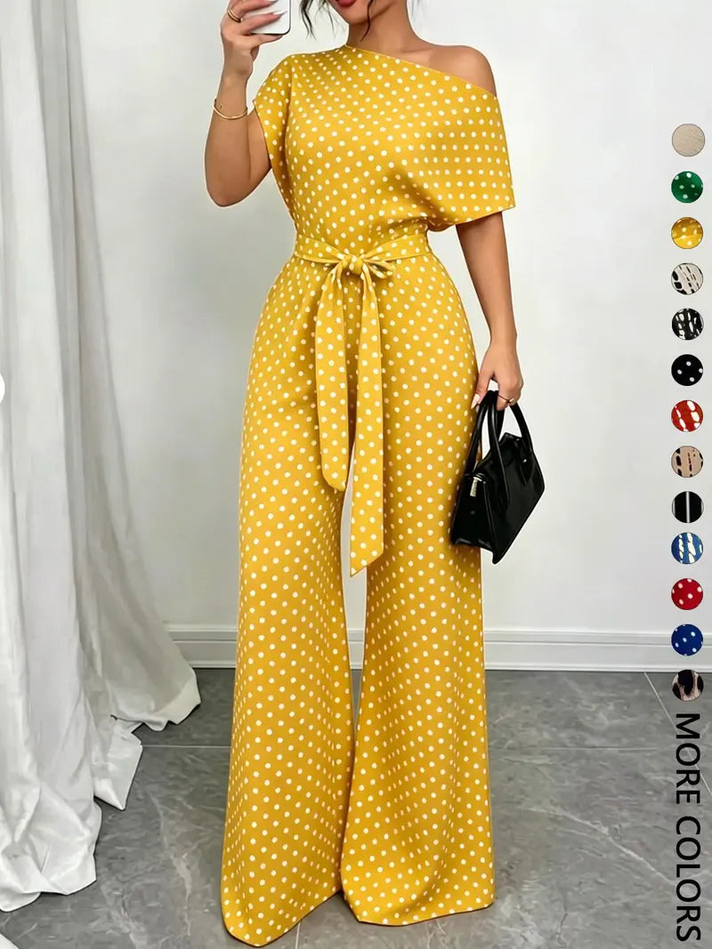 Women's All Over Print Tie Front Jumpsuit - Casual Style