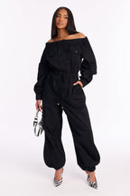 Tasha Off Shoulder Balloon Leg Jumpsuit - Black