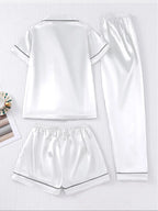 Women's Solid Satin Pyjama Three-piece Set